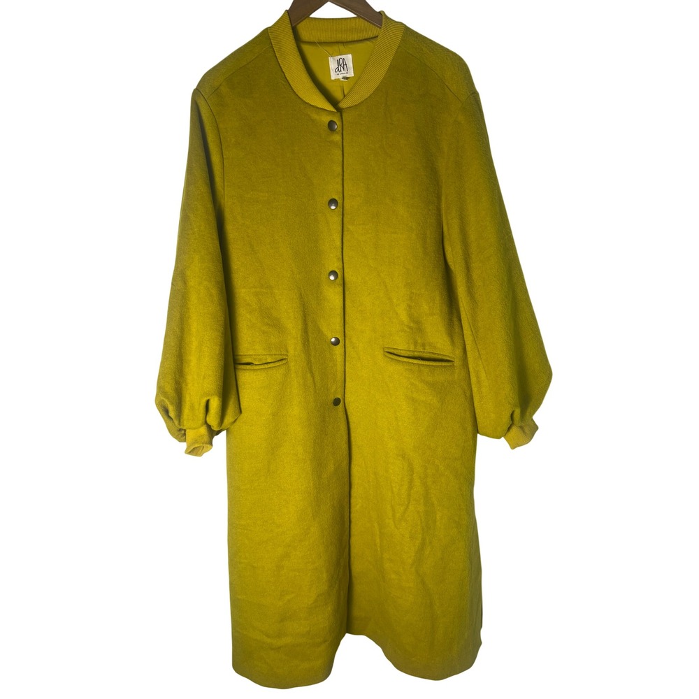 Anthropologie dRA Longline Sarabeth Puff-Sleeved Coat M Neon Green Wool Blend